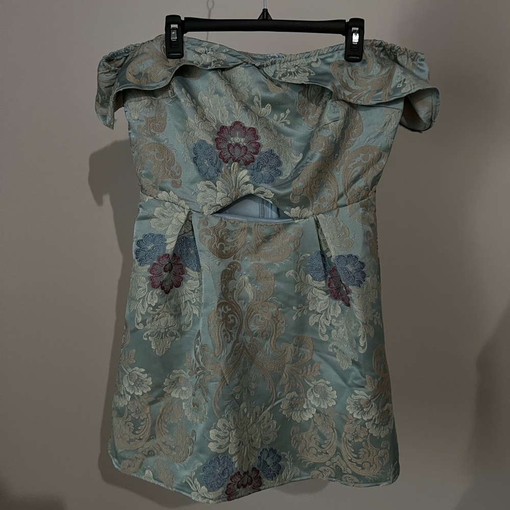 missguided blue floral off the shoulder dress with cut out size 10